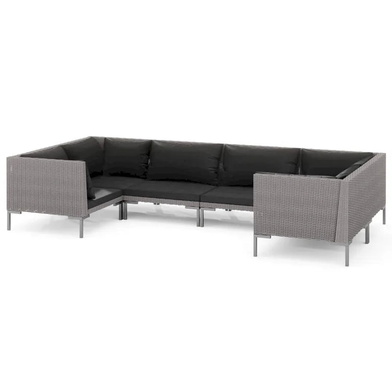 Ensemble de salon de jardin vidaXL, canapé d'angle sectionnel en polyrotin gris foncé - 70 x 70 x 61 cm