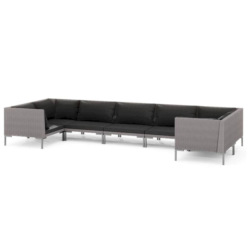 Ensemble de salon de jardin vidaXL, canapé d'angle sectionnel en polyrotin gris foncé - 70 x 70 x 61 cm