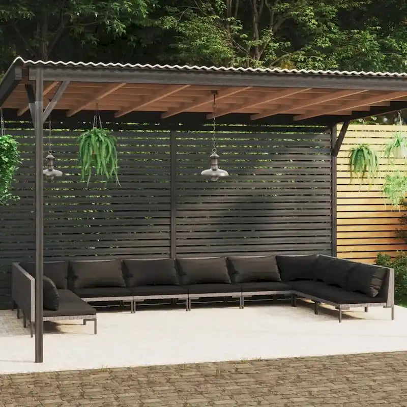 Ensemble de salon de jardin vidaXL, canapé d'angle sectionnel en polyrotin gris foncé - 70 x 70 x 61 cm