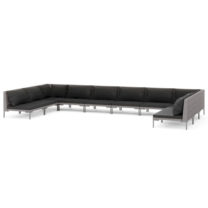Ensemble de salon de jardin vidaXL, canapé d'angle sectionnel en polyrotin gris foncé - 70 x 70 x 61 cm