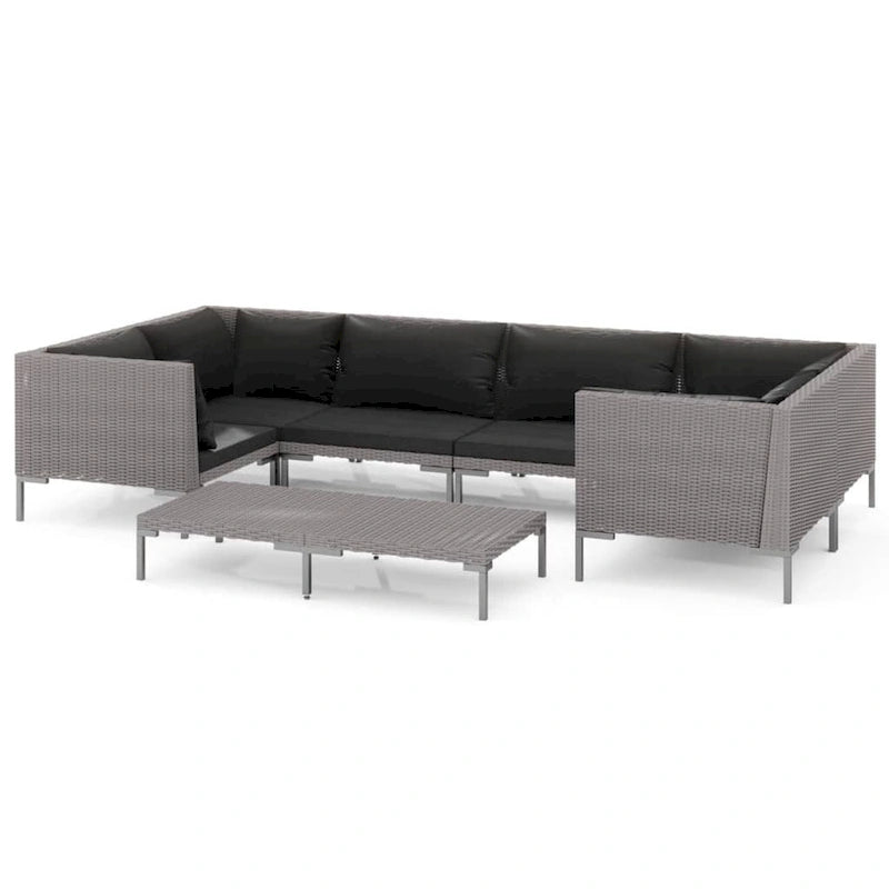 Ensemble de salon de jardin vidaXL, canapé d'angle sectionnel en polyrotin gris foncé - 70 x 70 x 61 cm
