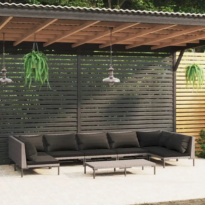 Ensemble de salon de jardin vidaXL, canapé d'angle sectionnel en polyrotin gris foncé - 70 x 70 x 61 cm