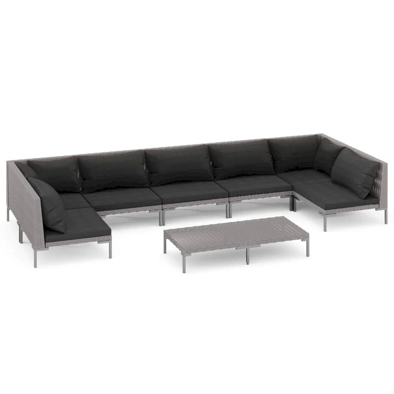 Ensemble de salon de jardin vidaXL, canapé d'angle sectionnel en polyrotin gris foncé - 70 x 70 x 61 cm