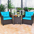 Ensemble de conversation 3 pièces en rotin pour patio Gymax avec table basse - Voir les détails