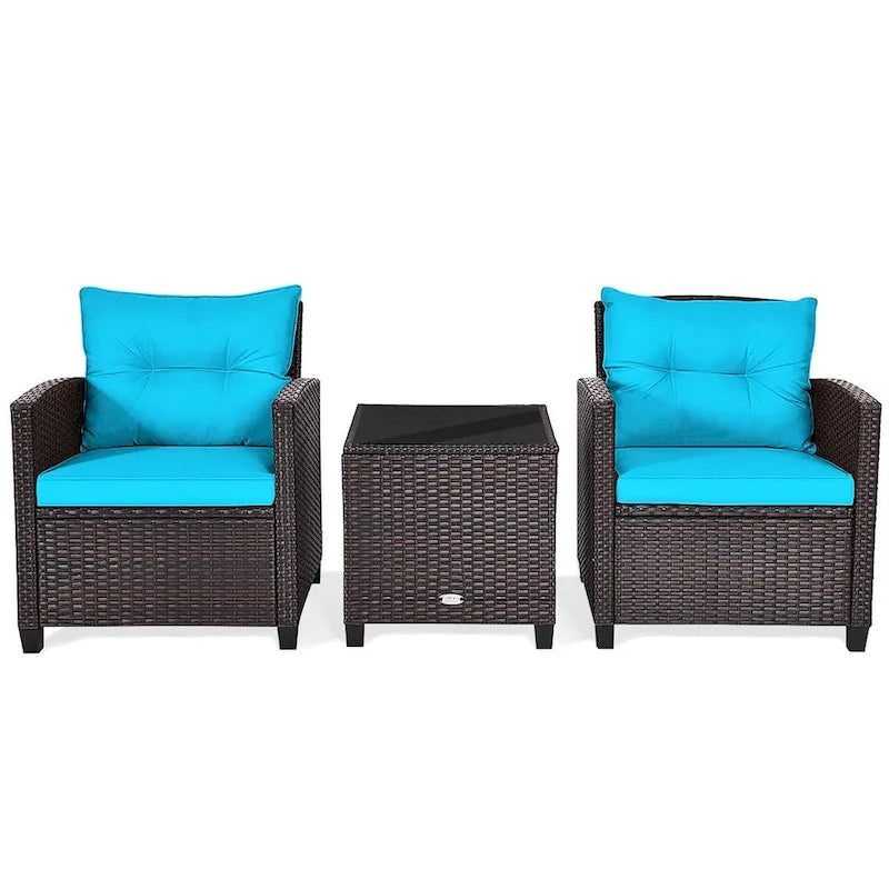 Ensemble de conversation 3 pièces en rotin pour patio Gymax avec table basse - Voir les détails