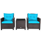 Ensemble de conversation 3 pièces en rotin pour patio Gymax avec table basse - Voir les détails