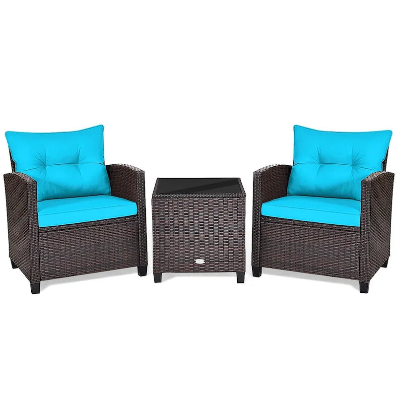 Ensemble de conversation 3 pièces en rotin pour patio Gymax avec table basse - Voir les détails