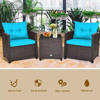 Ensemble de conversation 3 pièces en rotin pour patio Gymax avec table basse - Voir les détails