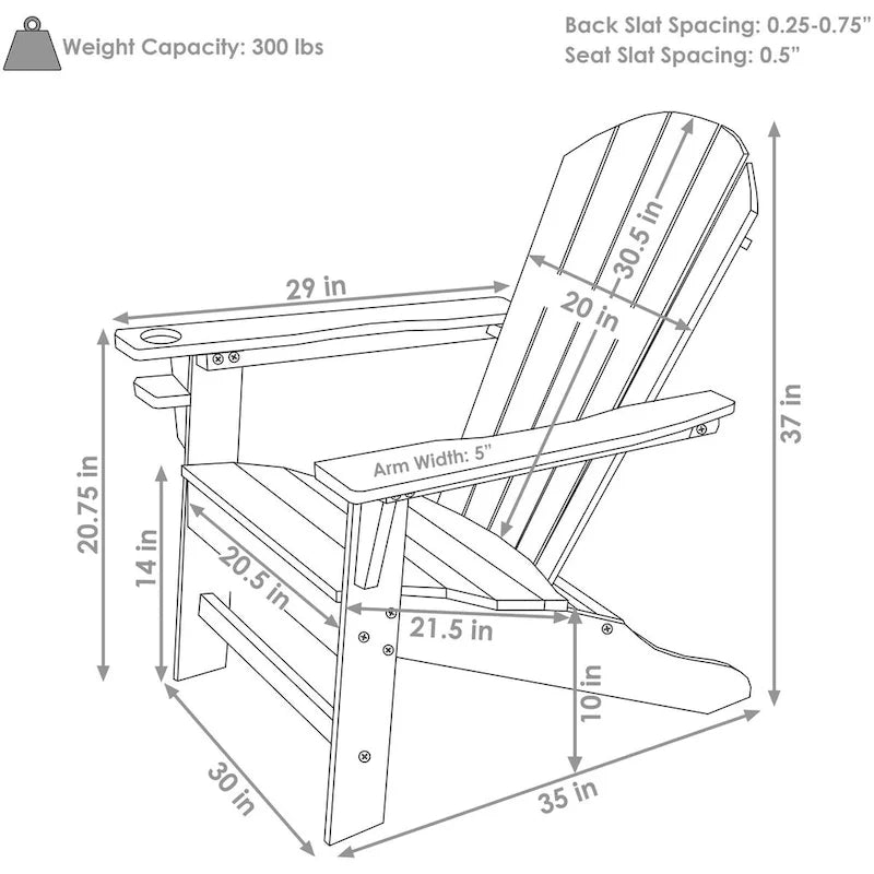 Chaise Adirondack d'extérieur Sunnydaze tout temps avec porte-gobelet