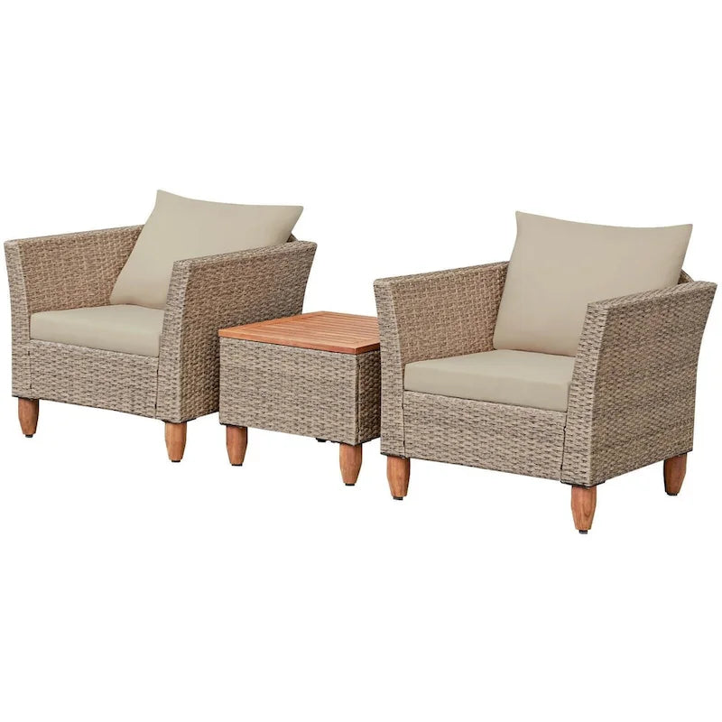 3 Pieces Patio Rattan Furniture Set with Washable Cushion for Yard Porch - 29 x 27 x 28(L x W x H)
