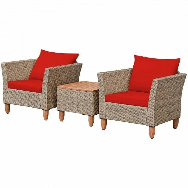 Ensemble de 3 meubles de patio en rotin avec coussin lavable pour jardin ou véranda - 29 x 27 x 28 (L x l x H)