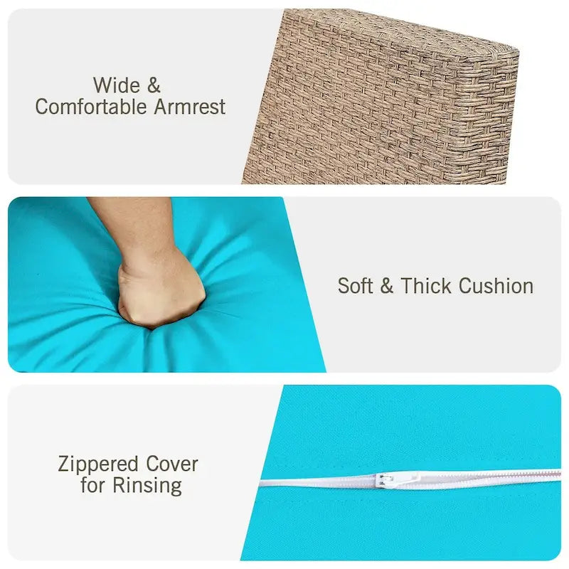 Ensemble de 3 meubles de patio en rotin avec coussin lavable pour jardin ou véranda - 29 x 27 x 28 (L x l x H)