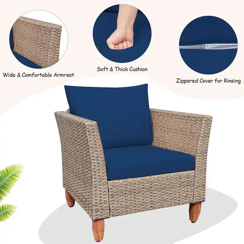 Ensemble de 3 meubles de patio en rotin avec coussin lavable pour jardin ou véranda - 29 x 27 x 28 (L x l x H)