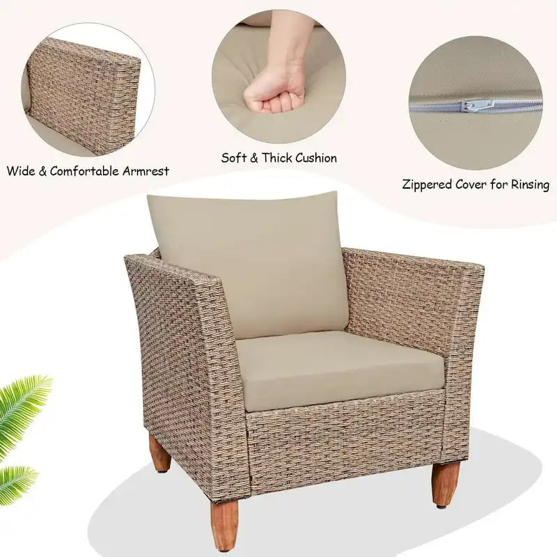 Ensemble de 3 meubles de patio en rotin avec coussin lavable pour jardin ou véranda - 29 x 27 x 28 (L x l x H)