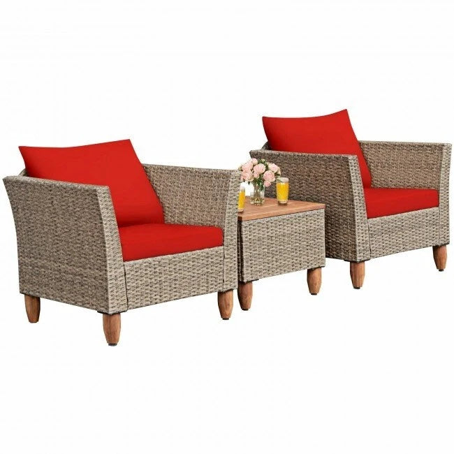 Ensemble de 3 meubles de patio en rotin avec coussin lavable pour jardin ou véranda - 29 x 27 x 28 (L x l x H)