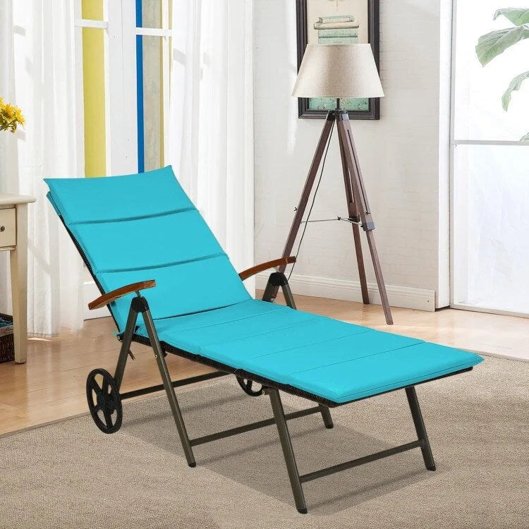 Chaise longue inclinable en rotin haut de gamme pour la détente en extérieur - 56,5~ 73 x 27,5 x 29,5~ 44 (L x l x H)