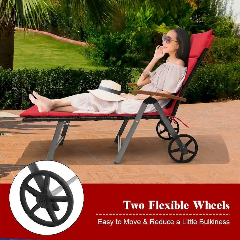 Chaise longue inclinable en rotin haut de gamme pour la détente en extérieur - 56,5~ 73 x 27,5 x 29,5~ 44 (L x l x H)
