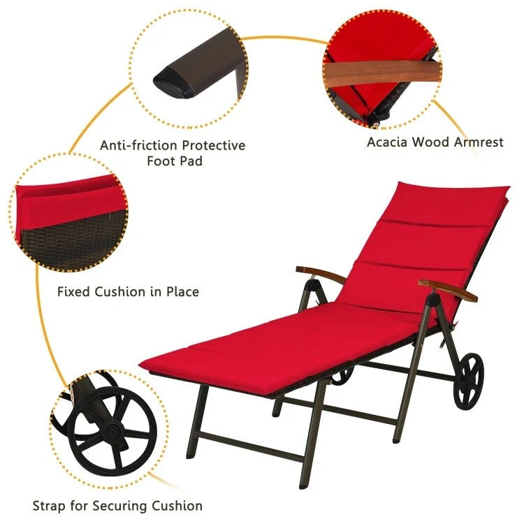 Chaise longue inclinable en rotin haut de gamme pour la détente en extérieur - 56,5~ 73 x 27,5 x 29,5~ 44 (L x l x H)