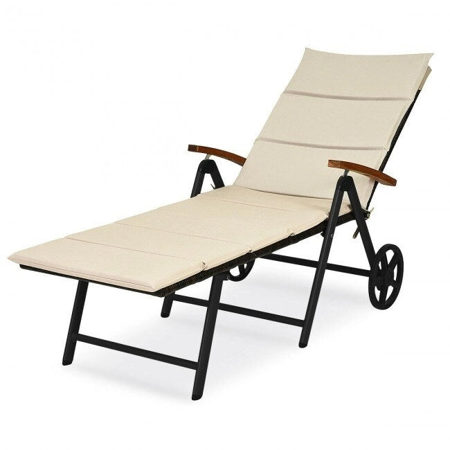 Chaise longue inclinable en rotin haut de gamme pour la détente en extérieur - 56,5~ 73 x 27,5 x 29,5~ 44 (L x l x H)