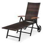 Chaise longue inclinable en rotin haut de gamme pour la détente en extérieur - 56,5~ 73 x 27,5 x 29,5~ 44 (L x l x H)