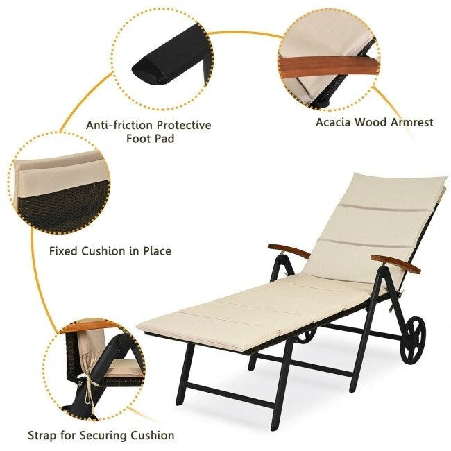 Chaise longue inclinable en rotin haut de gamme pour la détente en extérieur - 56,5~ 73 x 27,5 x 29,5~ 44 (L x l x H)