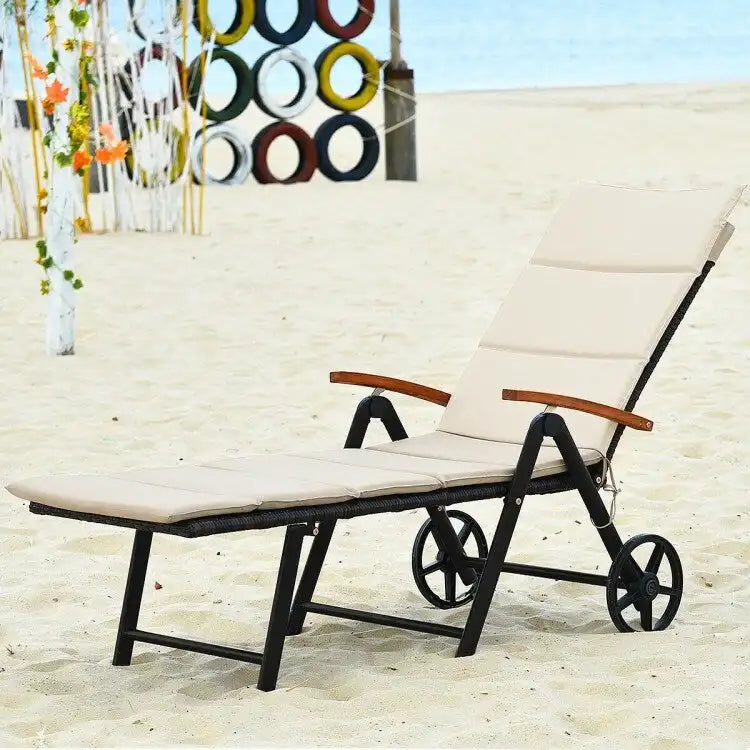 Chaise longue inclinable en rotin haut de gamme pour la détente en extérieur - 56,5~ 73 x 27,5 x 29,5~ 44 (L x l x H)