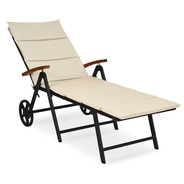 Chaise longue inclinable en rotin haut de gamme pour la détente en extérieur - 56,5~ 73 x 27,5 x 29,5~ 44 (L x l x H)
