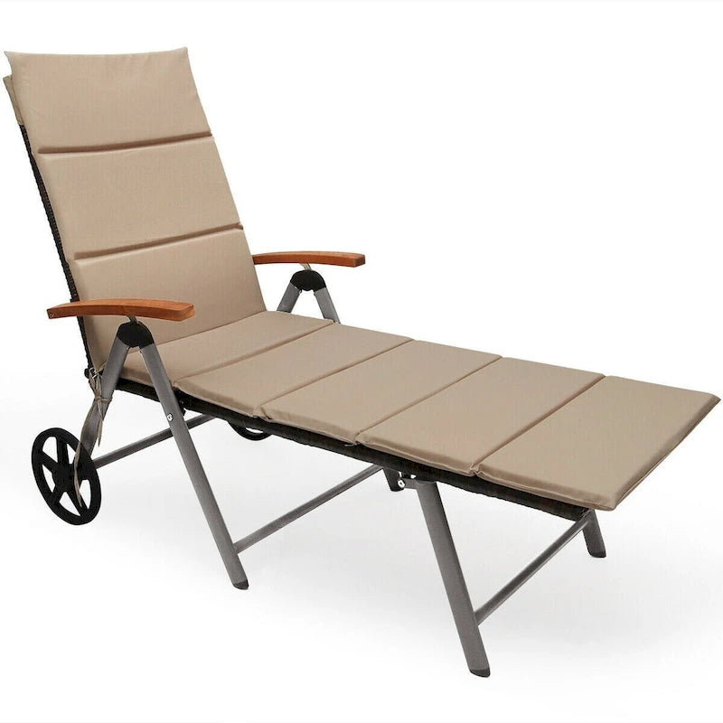 Chaise longue inclinable en rotin haut de gamme pour la détente en extérieur - 56,5~ 73 x 27,5 x 29,5~ 44 (L x l x H)