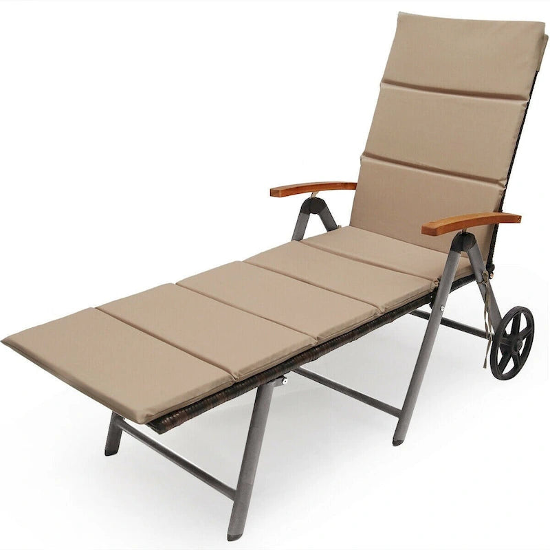 Chaise longue inclinable en rotin haut de gamme pour la détente en extérieur - 56,5~ 73 x 27,5 x 29,5~ 44 (L x l x H)