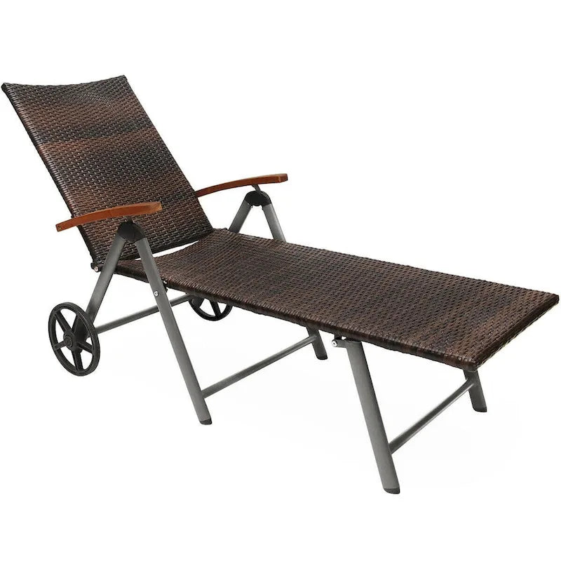 Chaise longue inclinable en rotin haut de gamme pour la détente en extérieur - 56,5~ 73 x 27,5 x 29,5~ 44 (L x l x H)
