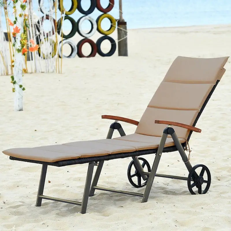 Chaise longue inclinable en rotin haut de gamme pour la détente en extérieur - 56,5~ 73 x 27,5 x 29,5~ 44 (L x l x H)