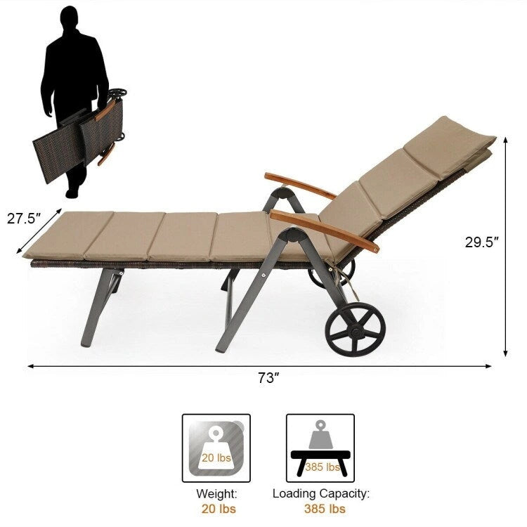 Chaise longue inclinable en rotin haut de gamme pour la détente en extérieur - 56,5~ 73 x 27,5 x 29,5~ 44 (L x l x H)
