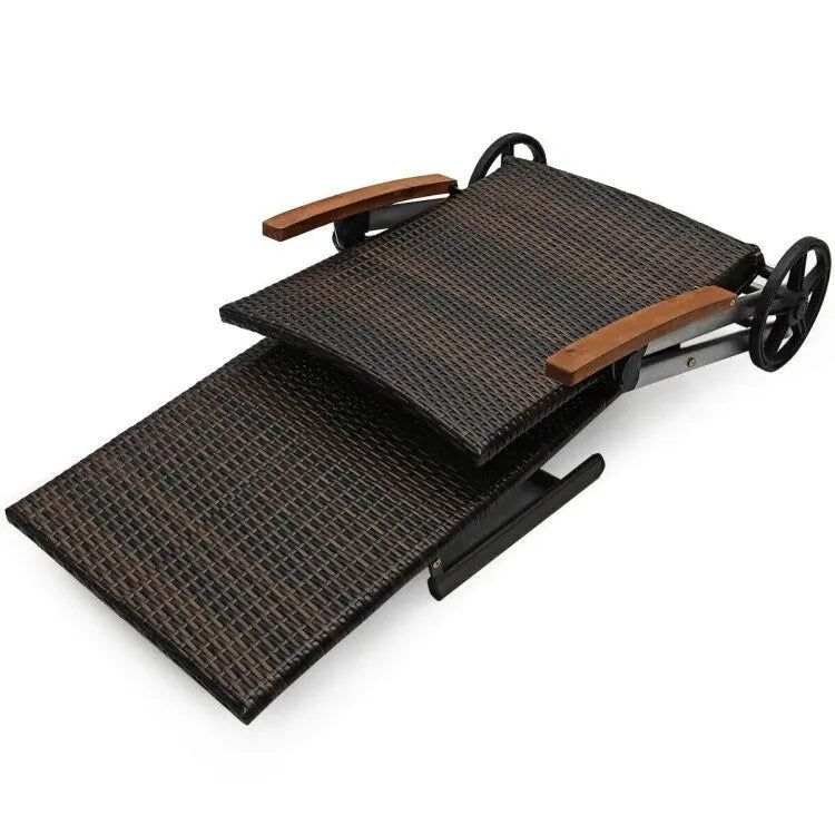 Chaise longue inclinable en rotin haut de gamme pour la détente en extérieur - 56,5~ 73 x 27,5 x 29,5~ 44 (L x l x H)