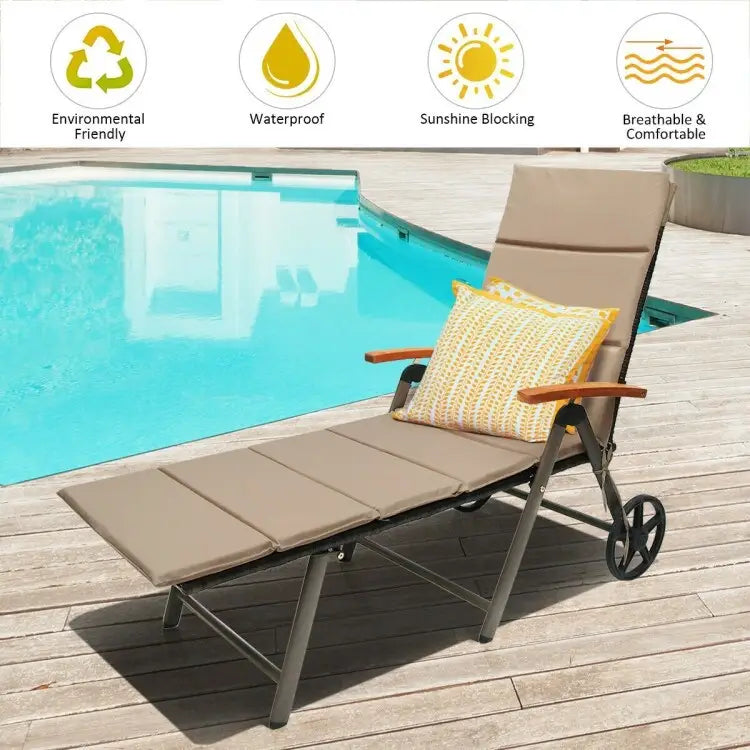 Chaise longue inclinable en rotin haut de gamme pour la détente en extérieur - 56,5~ 73 x 27,5 x 29,5~ 44 (L x l x H)