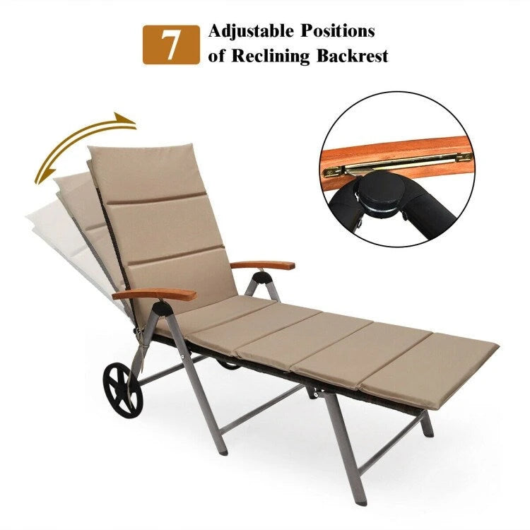 Chaise longue inclinable en rotin haut de gamme pour la détente en extérieur - 56,5~ 73 x 27,5 x 29,5~ 44 (L x l x H)