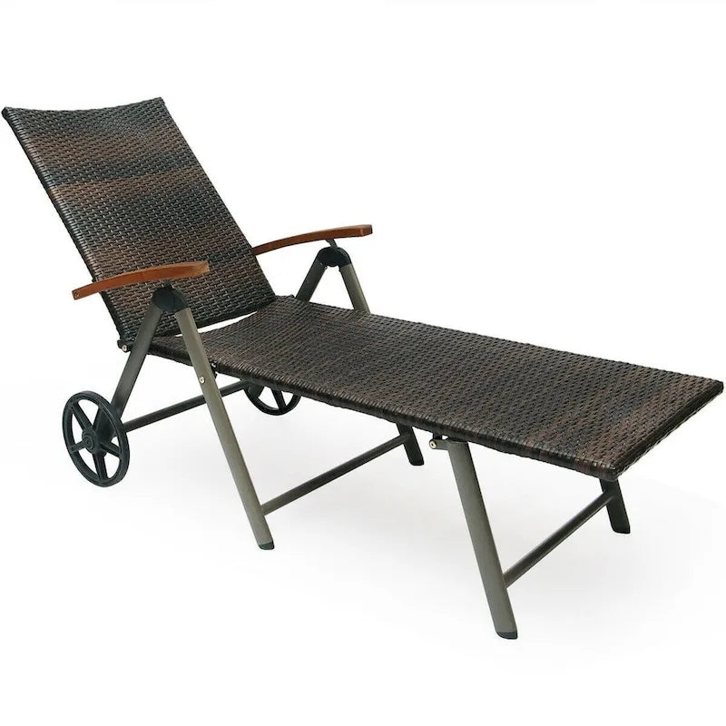 Chaise longue inclinable en rotin haut de gamme pour la détente en extérieur - 56,5~ 73 x 27,5 x 29,5~ 44 (L x l x H)
