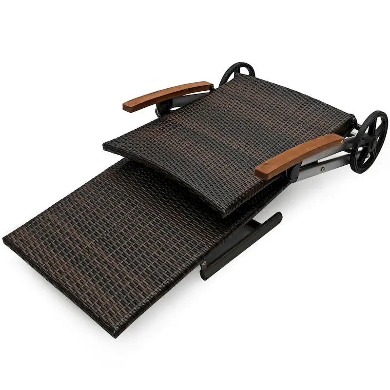 Chaise longue inclinable en rotin haut de gamme pour la détente en extérieur - 56,5~ 73 x 27,5 x 29,5~ 44 (L x l x H)
