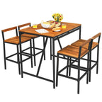 Ensemble table et tabourets de bar Costway 5 pièces en rotin avec plateau en bois d'acacia - Voir les détails