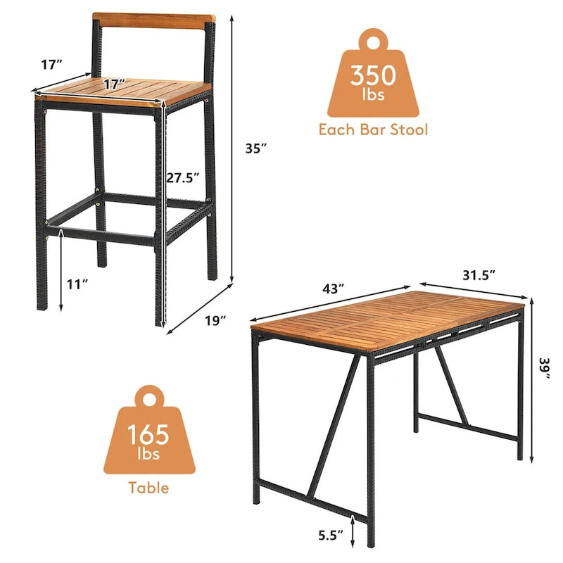 Ensemble table et tabourets de bar Costway 5 pièces en rotin avec plateau en bois d'acacia - Voir les détails
