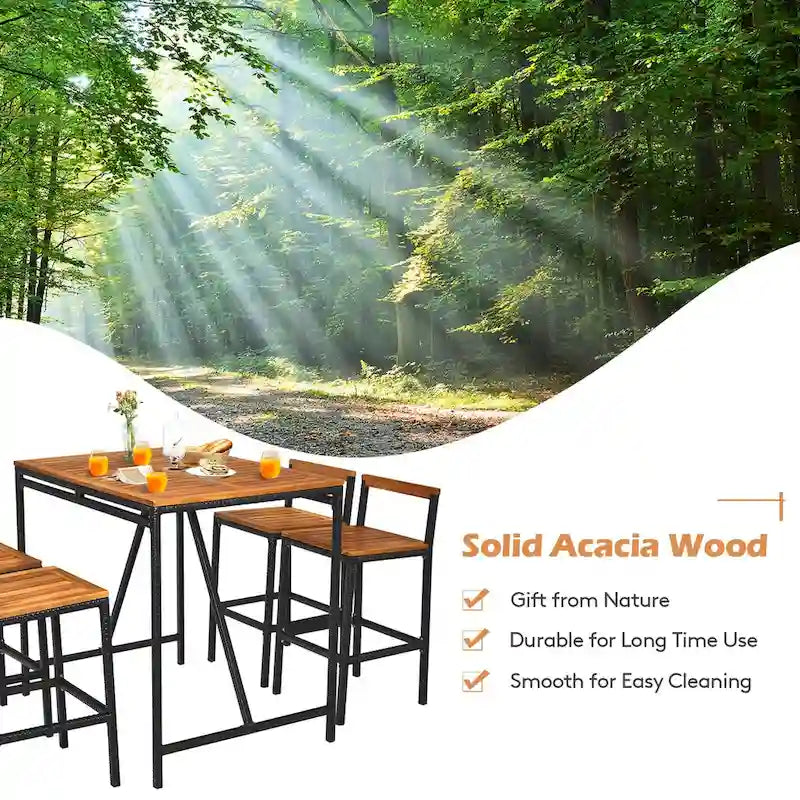 Ensemble table et tabourets de bar Costway 5 pièces en rotin avec plateau en bois d'acacia - Voir les détails