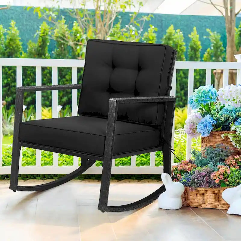 Fauteuil à bascule d'extérieur en rotin tressé Gymax - Voir les détails