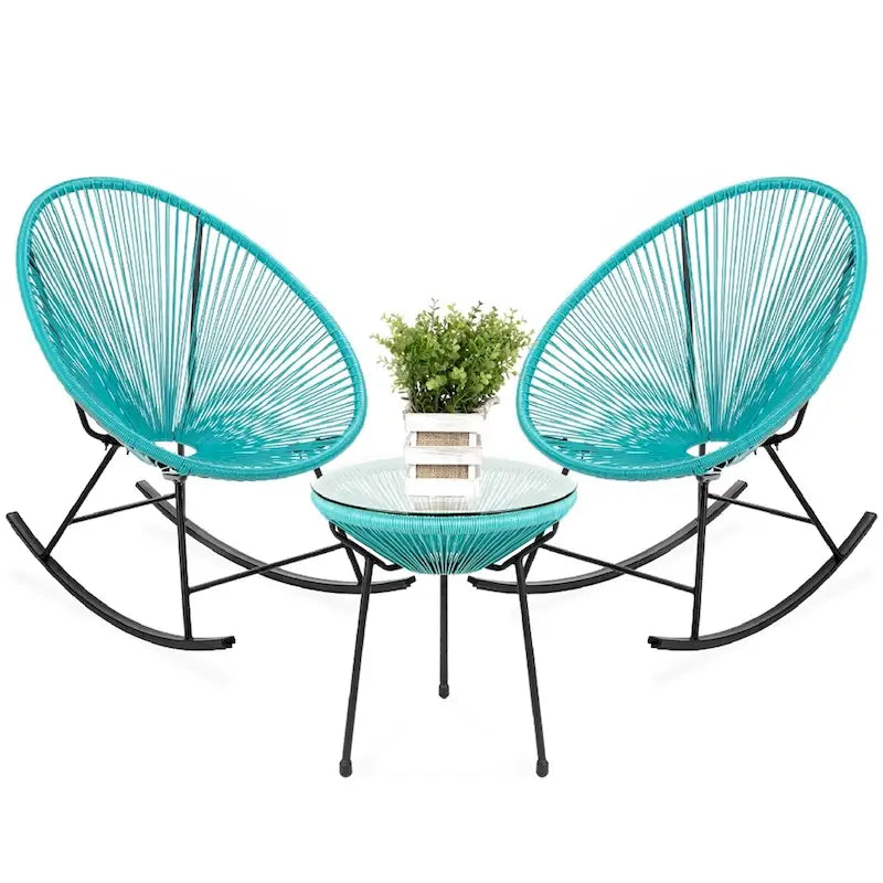 Ensemble bistro de patio ovale tressé 3 pièces comprenant un fauteuil à bascule - 90 cm L x 74 cm l x 90 cm H