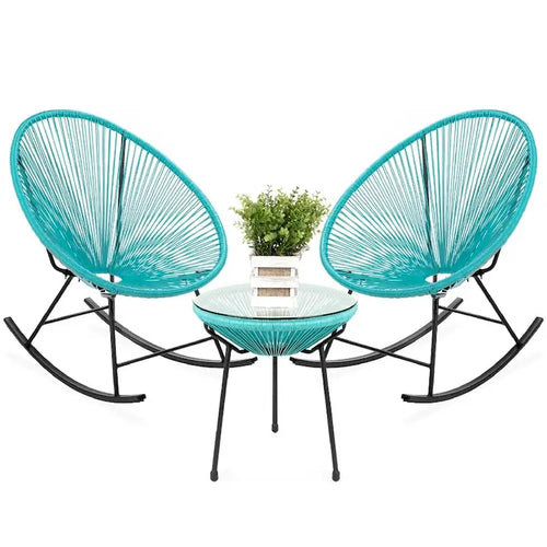 3 Piece Oval Patio Woven Rocking Chair Bistro Set - 35.5 inches L x 29 inches W x 35.5 inches H