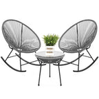 Ensemble bistro de patio ovale tressé 3 pièces comprenant un fauteuil à bascule - 90 cm L x 74 cm l x 90 cm H