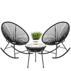 Ensemble bistro de patio ovale tressé 3 pièces comprenant un fauteuil à bascule - 90 cm L x 74 cm l x 90 cm H