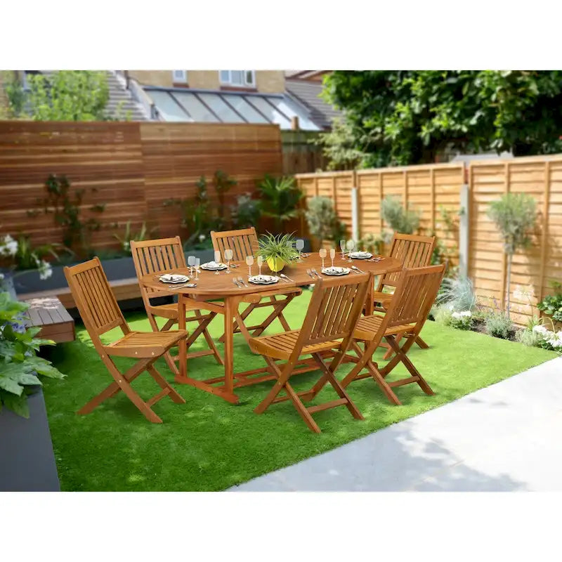 Ensemble d'extérieur - Chaises de jardin à dossier à lattes et table ovale avec pieds en bois - Finition huile naturelle (Option pièces)