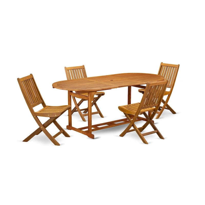Ensemble d'extérieur - Chaises de jardin à dossier à lattes et table ovale avec pieds en bois - Finition huile naturelle (Option pièces)