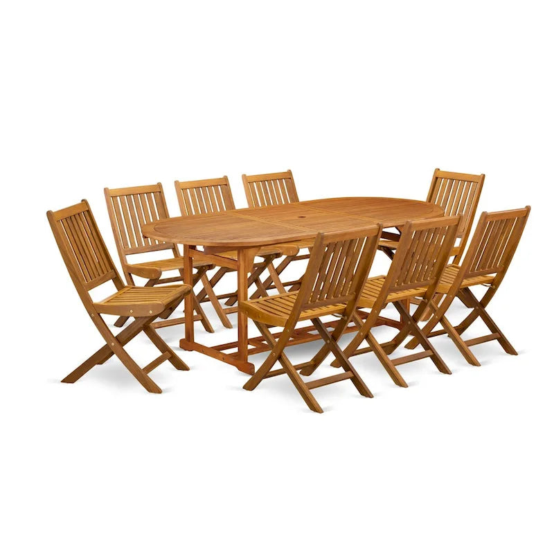 Ensemble d'extérieur - Chaises de jardin à dossier à lattes et table ovale avec pieds en bois - Finition huile naturelle (Option pièces)