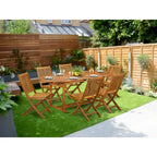 Ensemble d'extérieur - Chaises de jardin à dossier à lattes et table ovale avec pieds en bois - Finition huile naturelle (Option pièces)