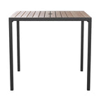 Table de patio carrée 35 pouces en imitation teck avec cadre en acier noir - Parasol de patio beige de 9 pieds - Base